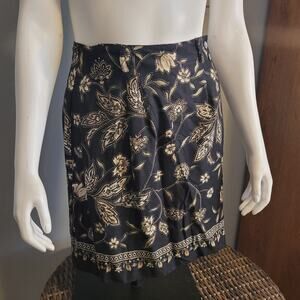 Talbots Petites 4P Rayon Skirt Black Gold Floral Midi Skirt Boho Office Quietlux